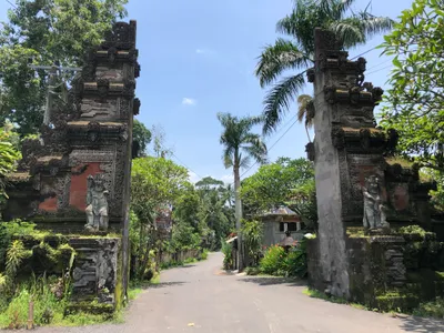 entrance pillars for the monkey forest in ubud