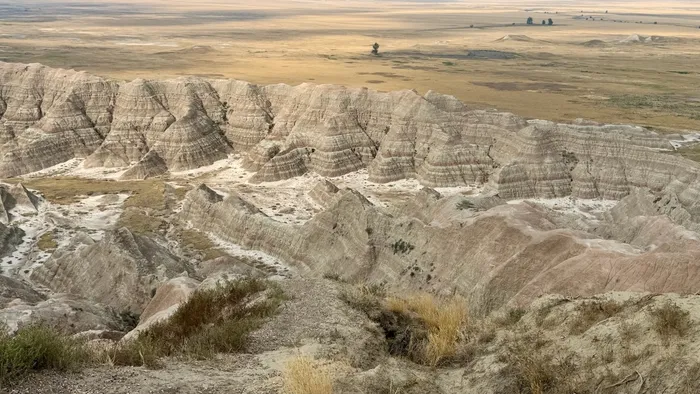 layered rock formations at Badlands National Park, South Dakota