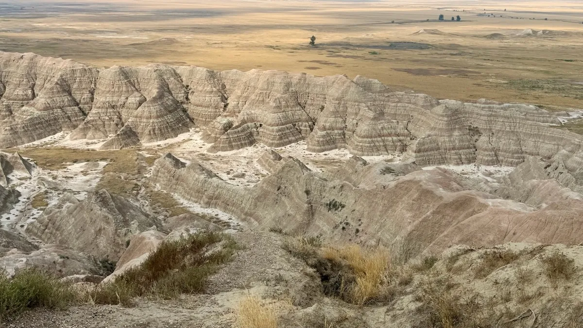 layered rock formations at Badlands National Park, South Dakota