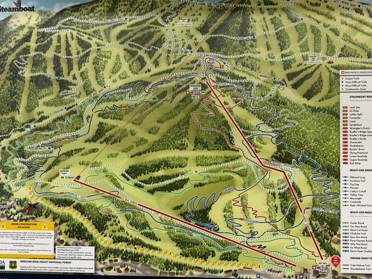 Trail map of the Steamboat bike park