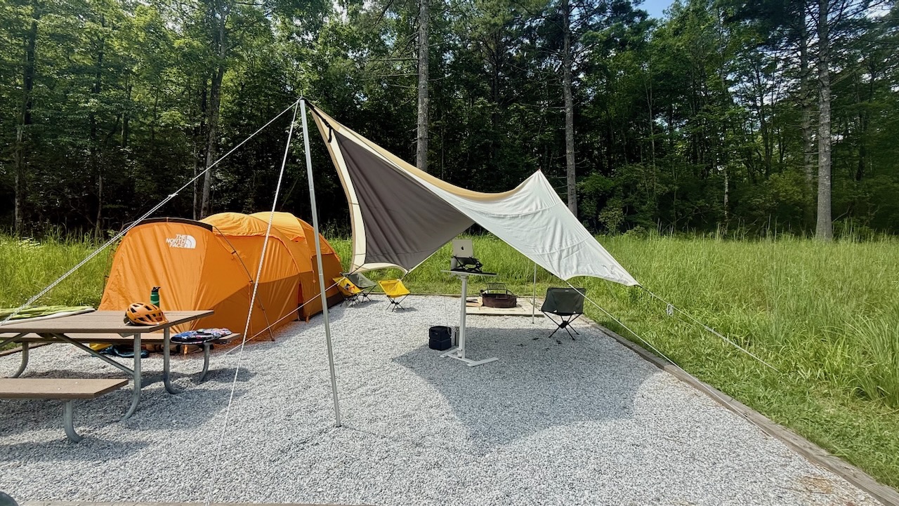 Tent and camp setup at Gorges State Park, North Carolina