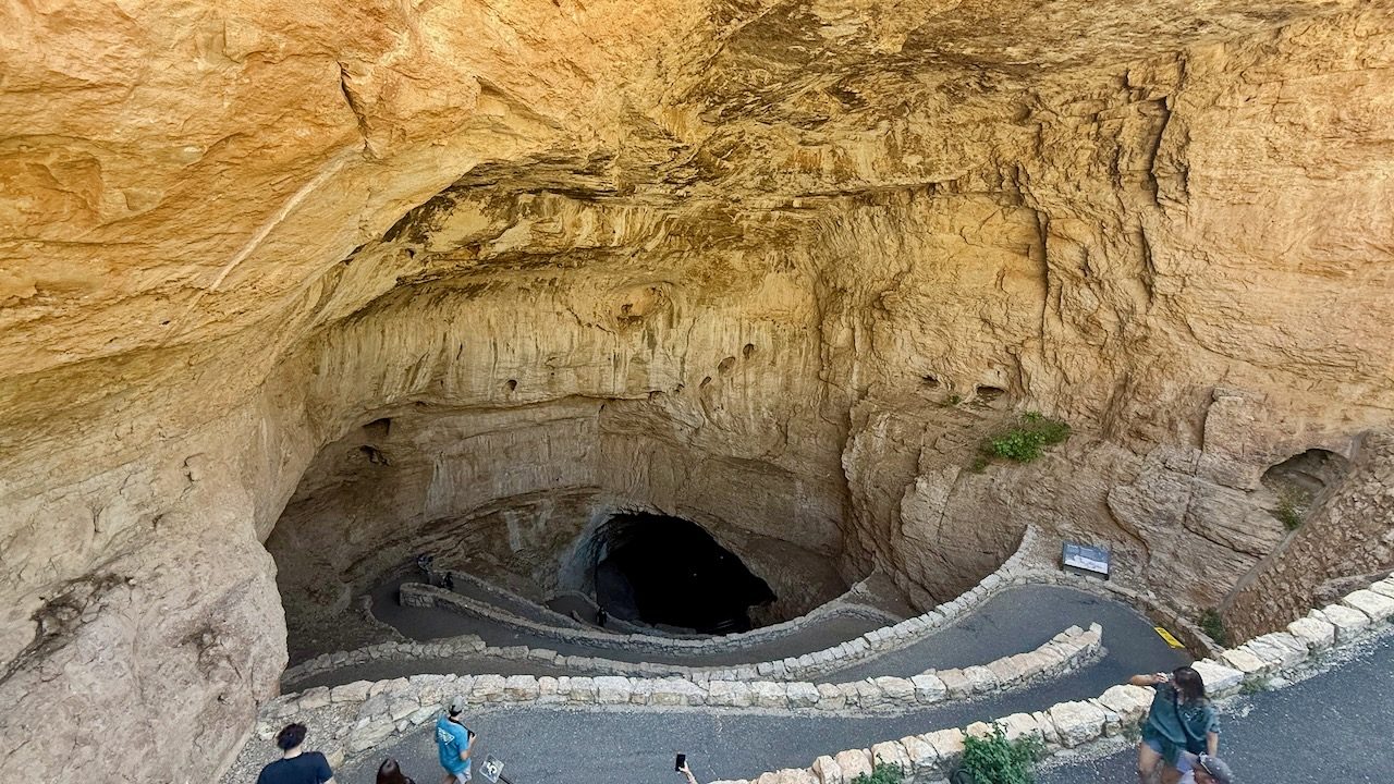 The switchback path down into the natural entrance of Carlsbad Caverns