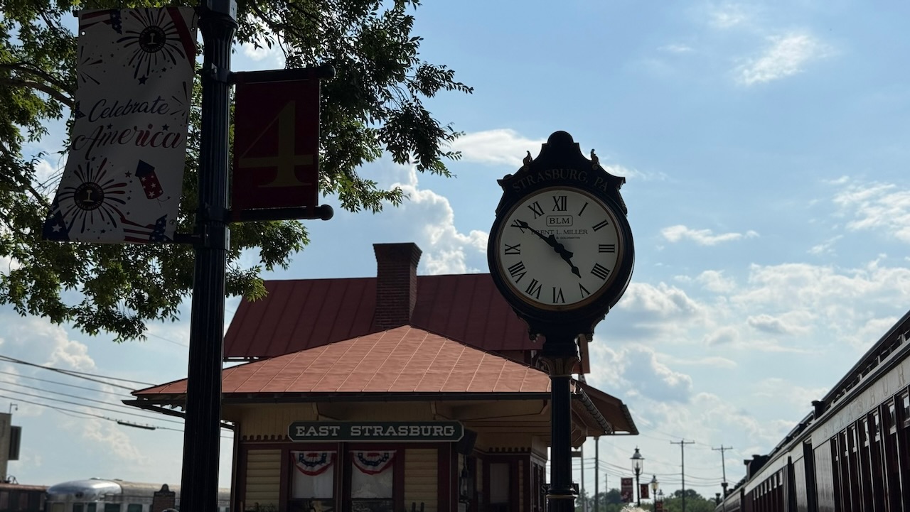 Clock at the East Strasburg train station, Pennsylvania
