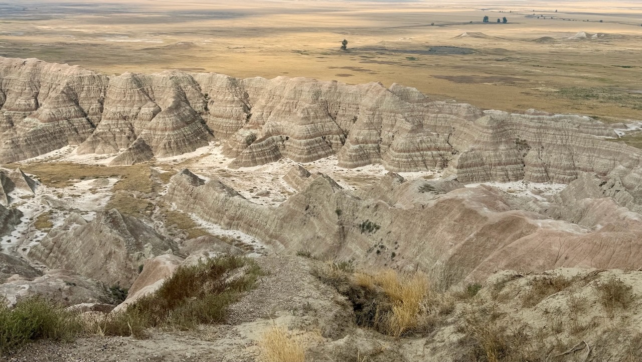 Layered rock formations at Badlands National Park, South Dakota
